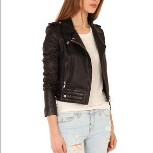 IRO Luiga black cropped leather moto jacket sz 42